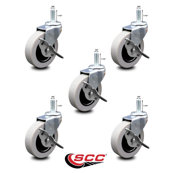 Service Caster 3 Inch Thermoplastic Wheel 3/8 Threaded Stem Caster Set with Brakes SCC, 5PK SCC-TS05S310-TPRS-SLB-381615-5 - main